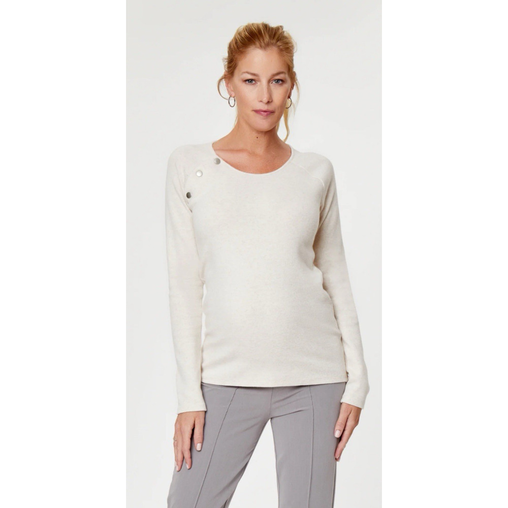 Stowaway Collection Sm Raglan Snap Maternity Nursing Sweater Long Sleeve Cream